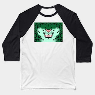 Green Snow Leopard Face Baseball T-Shirt